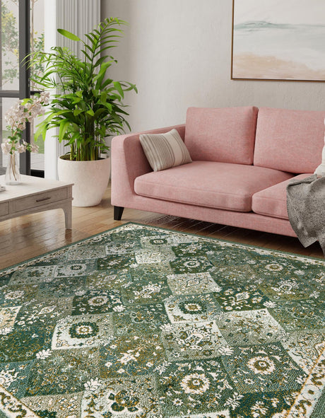 Green 10' x 10' Penrose Square Area Rug Classic Durable Stain Resistant Easy Clean Carpet for Traditional Indoor Home Decor for Sale at Rug Engine