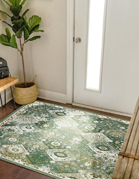 Green 12' x 12' Penrose Square Area Rug Classic Durable Stain Resistant Easy Clean Carpet for Traditional Indoor Home Decor for Sale at Rug Engine