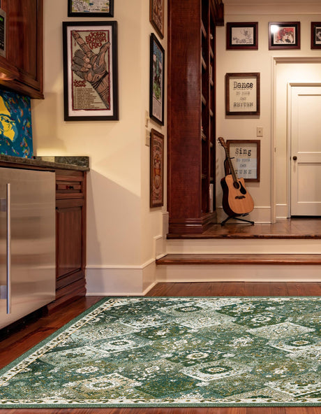 Green 10' x 10' Penrose Square Area Rug Classic Durable Stain Resistant Easy Clean Carpet for Traditional Indoor Home Decor for Sale at Rug Engine