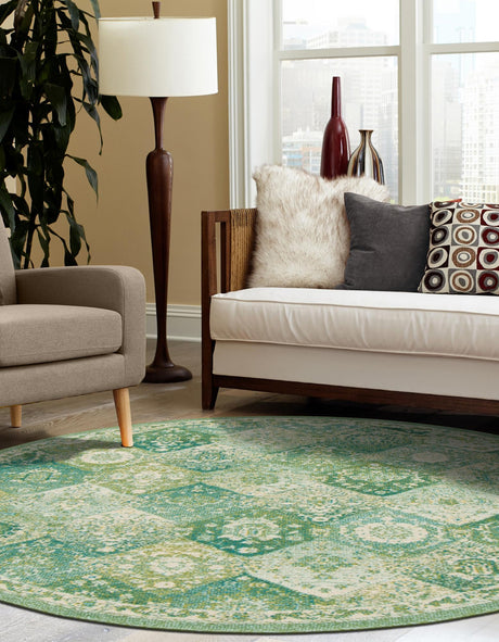 Green 6' 1 x 6' 1 Penrose Round Area Rug Classic Durable Stain Resistant Easy Clean Carpet for Traditional Indoor Home Decor for Sale at Rug Engine
