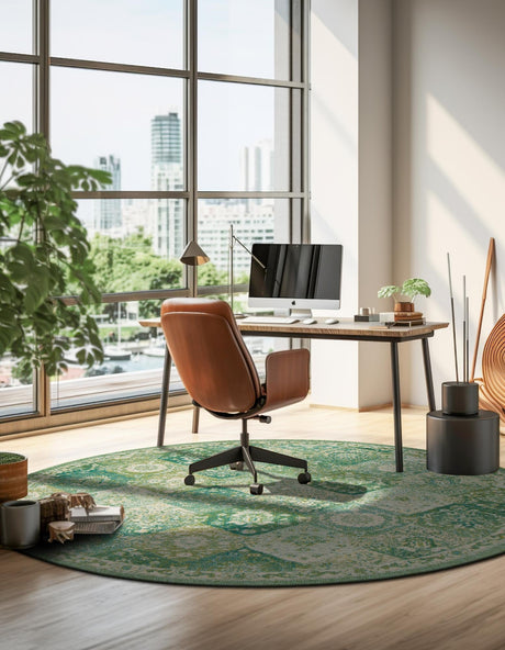 Green 6' 1 x 6' 1 Penrose Round Area Rug Classic Durable Stain Resistant Easy Clean Carpet for Traditional Indoor Home Decor for Sale at Rug Engine