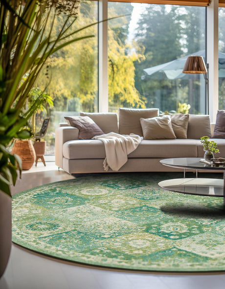 Green 12' x 12' Penrose Round Area Rug Classic Durable Stain Resistant Easy Clean Carpet for Traditional Indoor Home Decor for Sale at Rug Engine