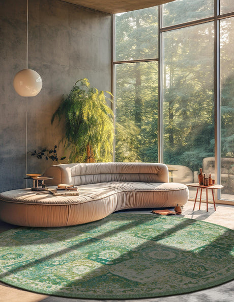 Green 6' 1 x 6' 1 Penrose Round Area Rug Classic Durable Stain Resistant Easy Clean Carpet for Traditional Indoor Home Decor for Sale at Rug Engine