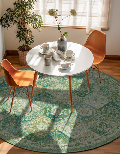 Green 10' x 10' Penrose Round Area Rug Classic Durable Stain Resistant Easy Clean Carpet for Traditional Indoor Home Decor for Sale at Rug Engine