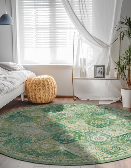 Green 7' 10 x 7' 10 Penrose Round Area Rug Classic Durable Stain Resistant Easy Clean Carpet for Traditional Indoor Home Decor for Sale at Rug Engine