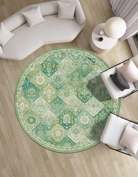 Green 7' 10 x 7' 10 Penrose Round Area Rug Classic Durable Stain Resistant Easy Clean Carpet for Traditional Indoor Home Decor for Sale at Rug Engine