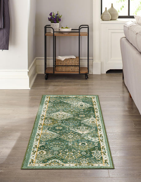 Green 2' x 6' 1 Penrose Runner Area Rug Classic Durable Stain Resistant Easy Clean Carpet for Traditional Indoor Home Decor for Sale at Rug Engine