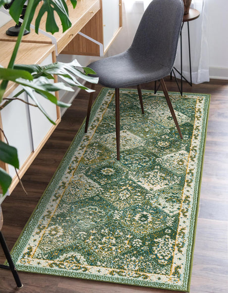 Green 2' x 8' Penrose Runner Area Rug Classic Durable Stain Resistant Easy Clean Carpet for Traditional Indoor Home Decor for Sale at Rug Engine