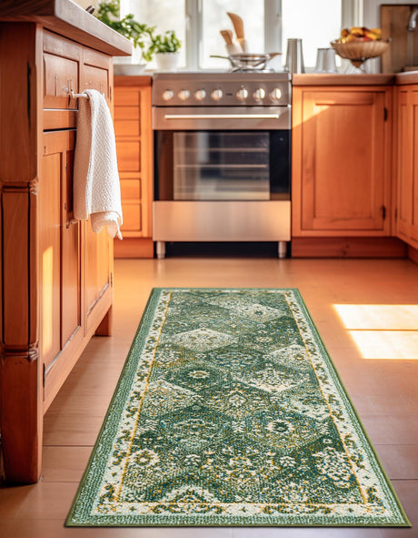 Green 2' x 8' Penrose Runner Area Rug Classic Durable Stain Resistant Easy Clean Carpet for Traditional Indoor Home Decor for Sale at Rug Engine