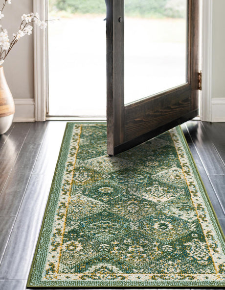 Green 2' x 8' Penrose Runner Area Rug Classic Durable Stain Resistant Easy Clean Carpet for Traditional Indoor Home Decor for Sale at Rug Engine