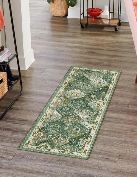 Green 2' x 6' 1 Penrose Runner Area Rug Classic Durable Stain Resistant Easy Clean Carpet for Traditional Indoor Home Decor for Sale at Rug Engine