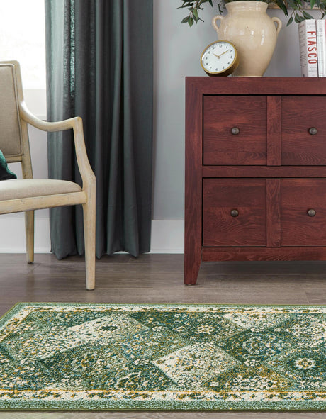 Green 2' x 6' 1 Penrose Runner Area Rug Classic Durable Stain Resistant Easy Clean Carpet for Traditional Indoor Home Decor for Sale at Rug Engine