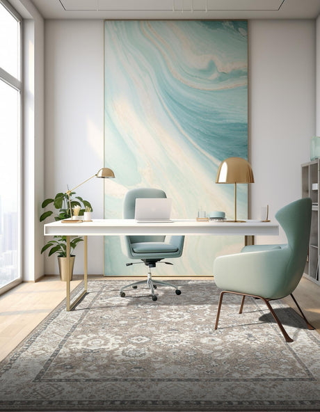 Beige Brown 9' x 12' Penrose Rectangle Area Rug Classic Durable Stain Resistant Easy Clean Carpet for Traditional Indoor Home Decor for Sale at Rug Engine