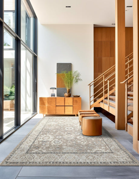 Beige Brown 9' x 12' Penrose Rectangle Area Rug Classic Durable Stain Resistant Easy Clean Carpet for Traditional Indoor Home Decor for Sale at Rug Engine