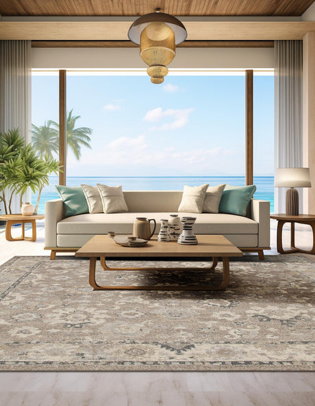 Beige Brown 7' 10 x 7' 10 Penrose Square Area Rug Classic Durable Stain Resistant Easy Clean Carpet for Traditional Indoor Home Decor for Sale at Rug Engine