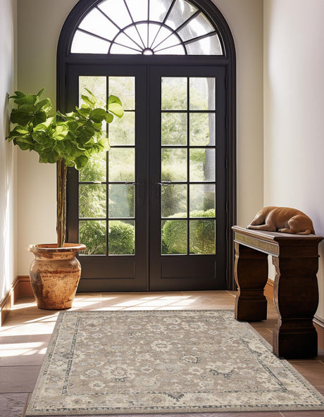 Beige Brown 7' 10 x 7' 10 Penrose Square Area Rug Classic Durable Stain Resistant Easy Clean Carpet for Traditional Indoor Home Decor for Sale at Rug Engine