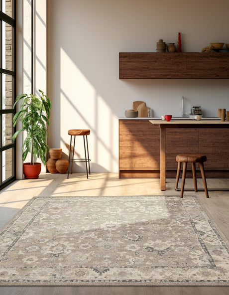 Beige Brown 7' 10 x 7' 10 Penrose Square Area Rug Classic Durable Stain Resistant Easy Clean Carpet for Traditional Indoor Home Decor for Sale at Rug Engine