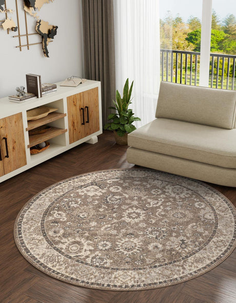 Beige Brown 7' 10 x 7' 10 Penrose Round Area Rug