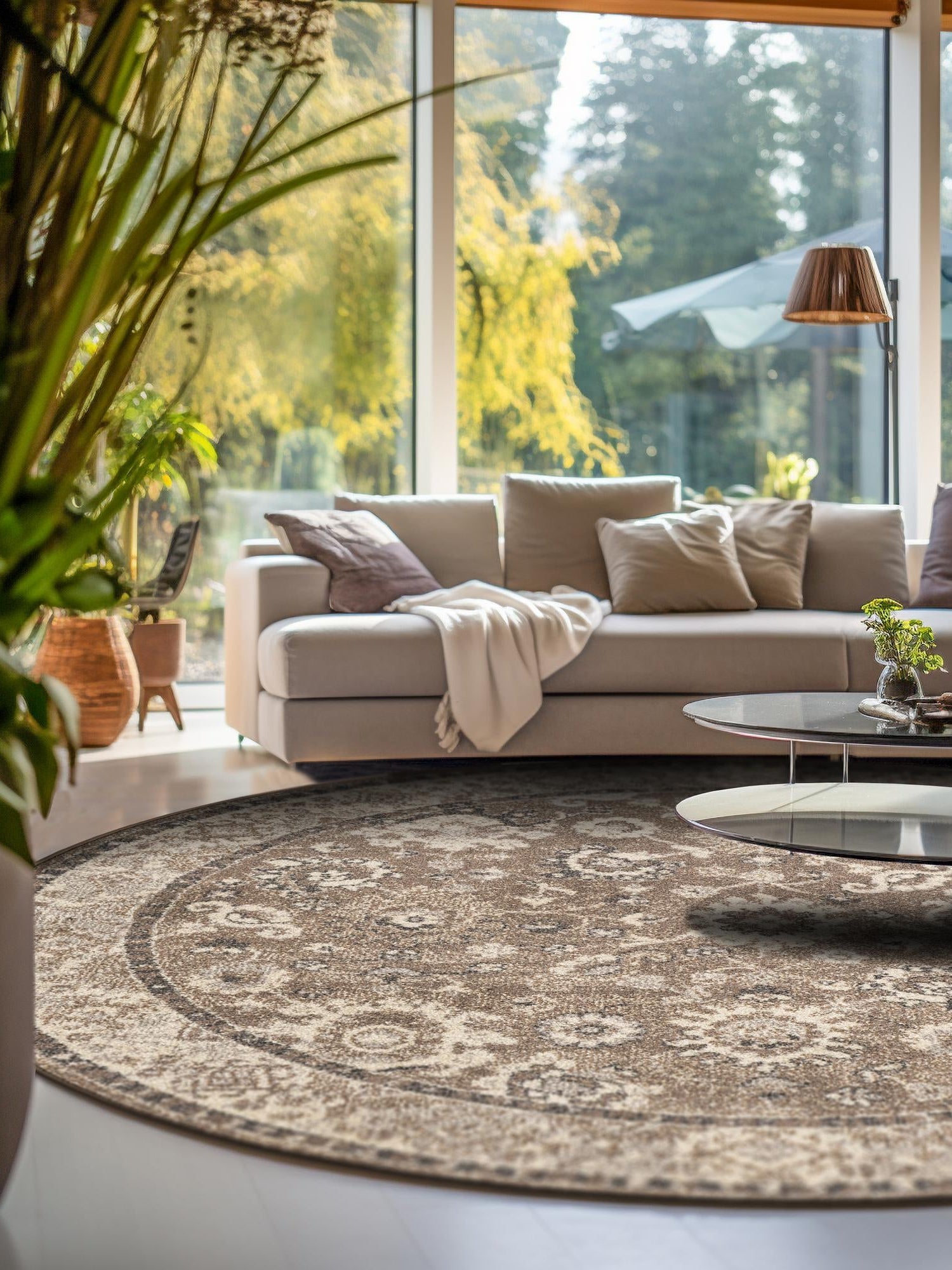 Beige Brown 3' 1 x 3' 1 Penrose Round Area Rug