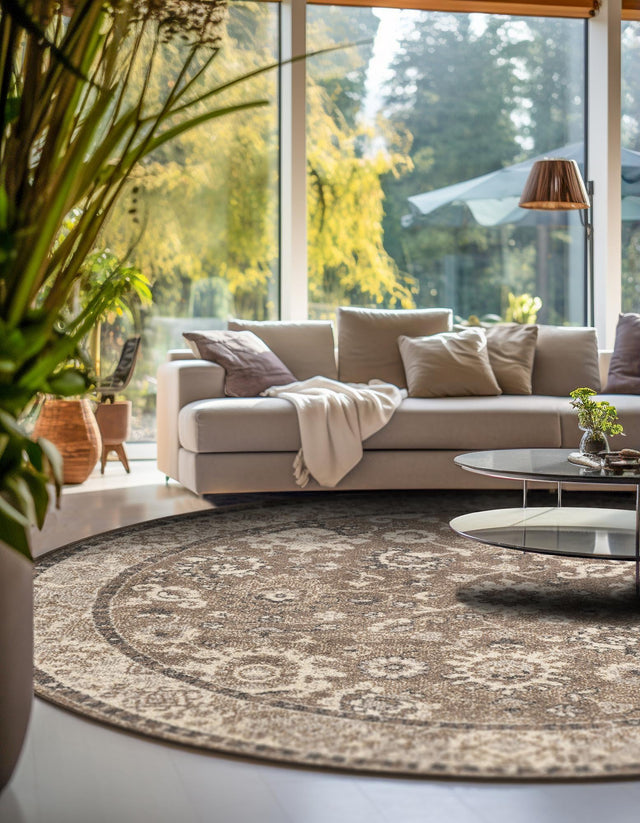 Beige Brown 7' 10 x 7' 10 Penrose Round Area Rug