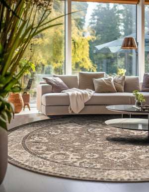 Beige Brown 12' x 12' Penrose Round Area Rug