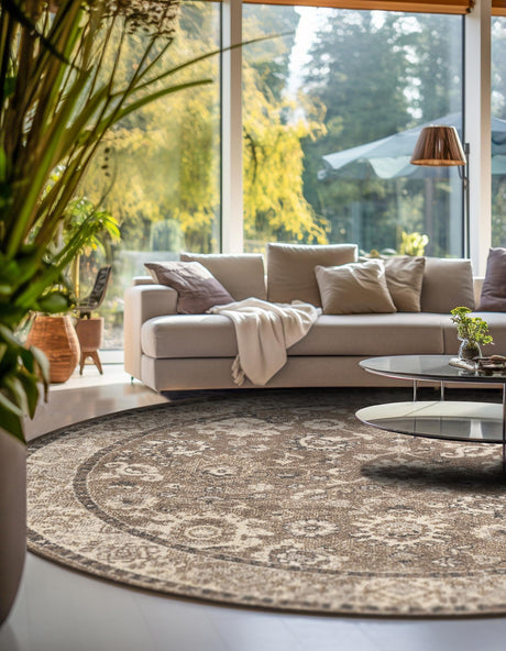 Beige Brown 12' x 12' Penrose Round Area Rug