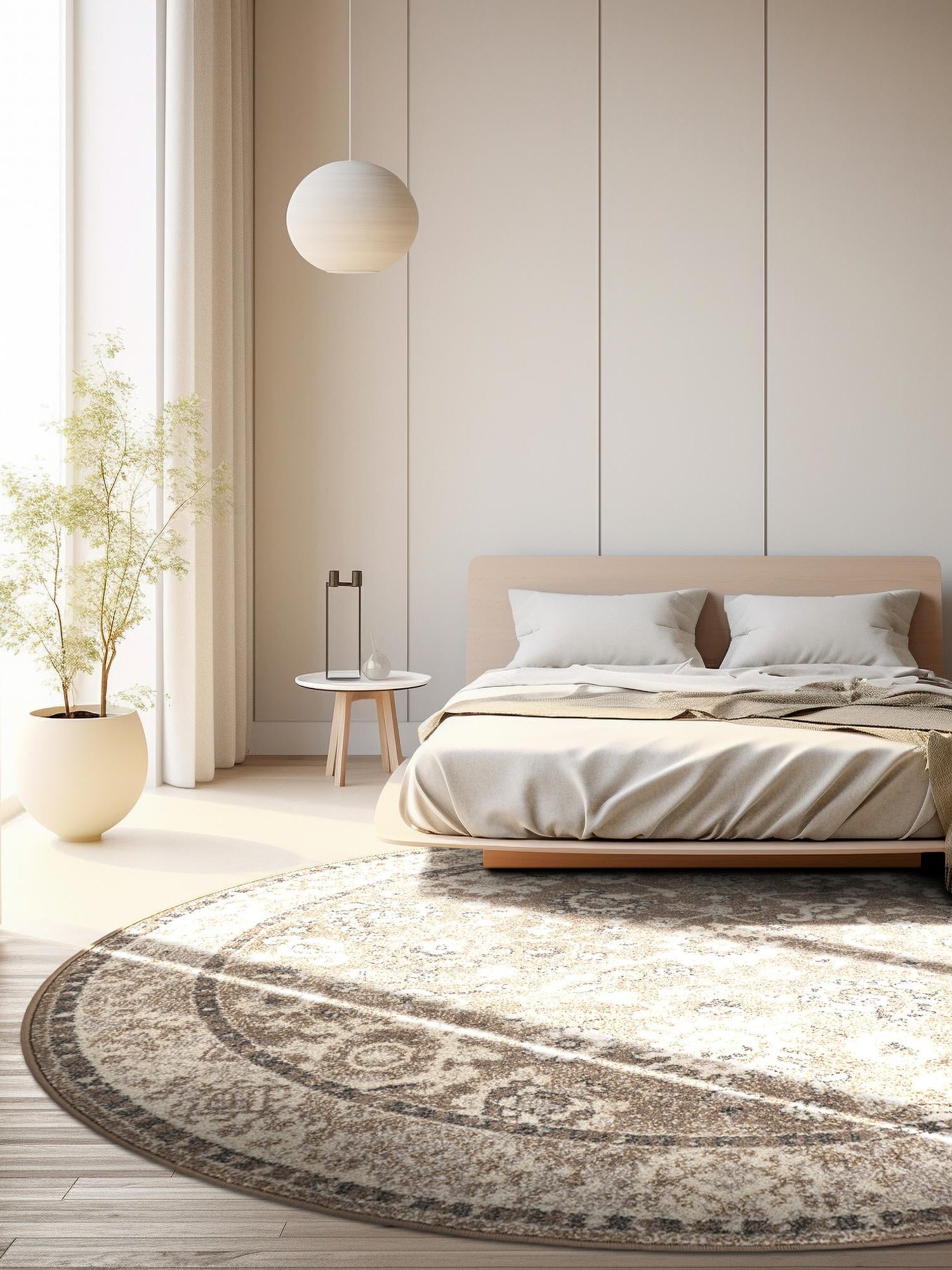 Beige Brown 7' 10 x 7' 10 Penrose Round Area Rug