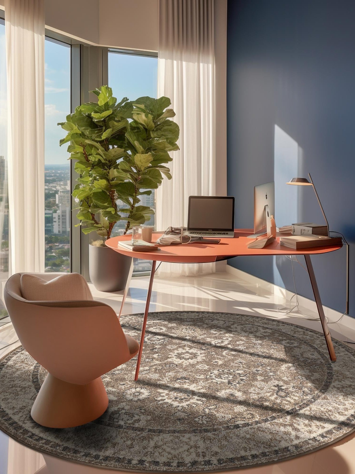 Beige Brown 3' 1 x 3' 1 Penrose Round Area Rug