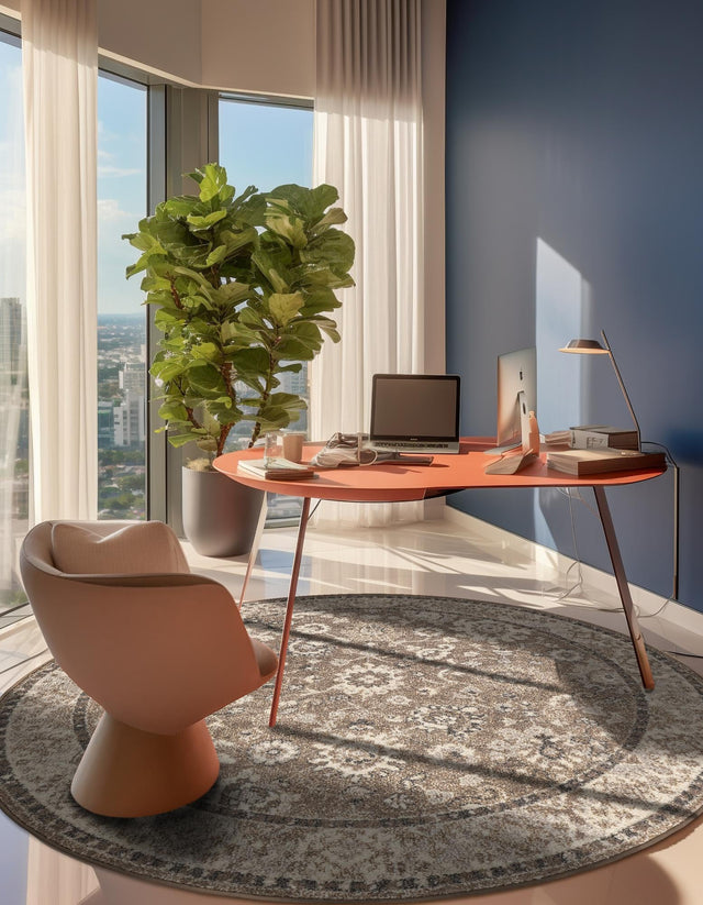 Beige Brown 3' 1 x 3' 1 Penrose Round Area Rug