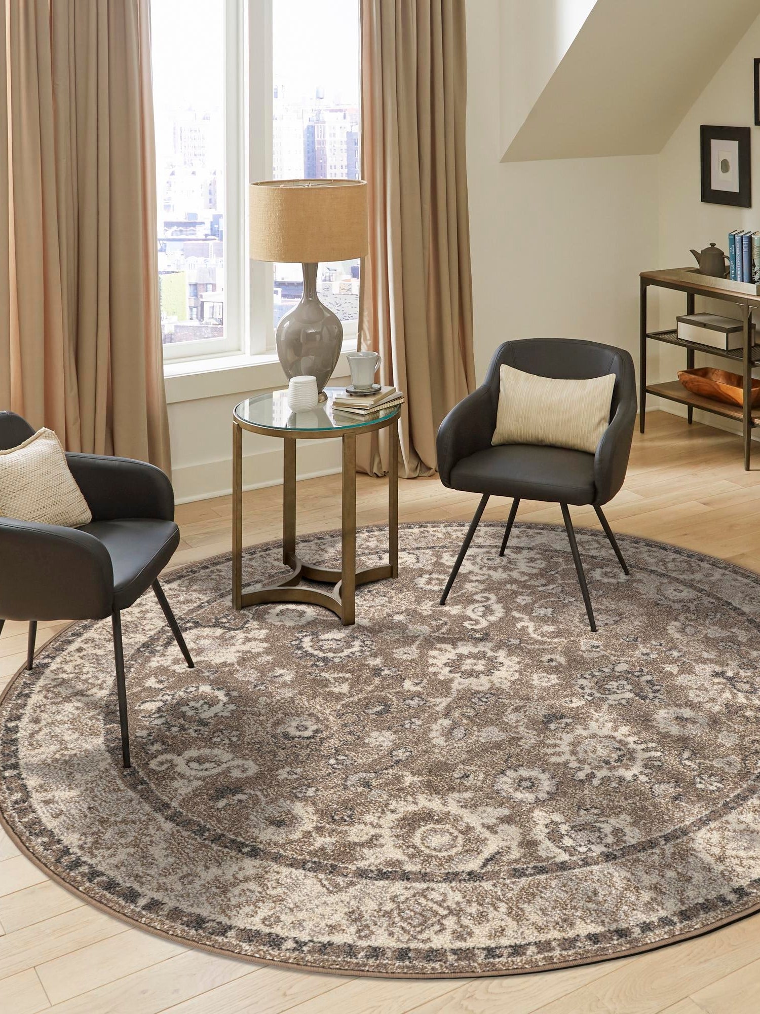 Beige Brown 3' 1 x 3' 1 Penrose Round Area Rug