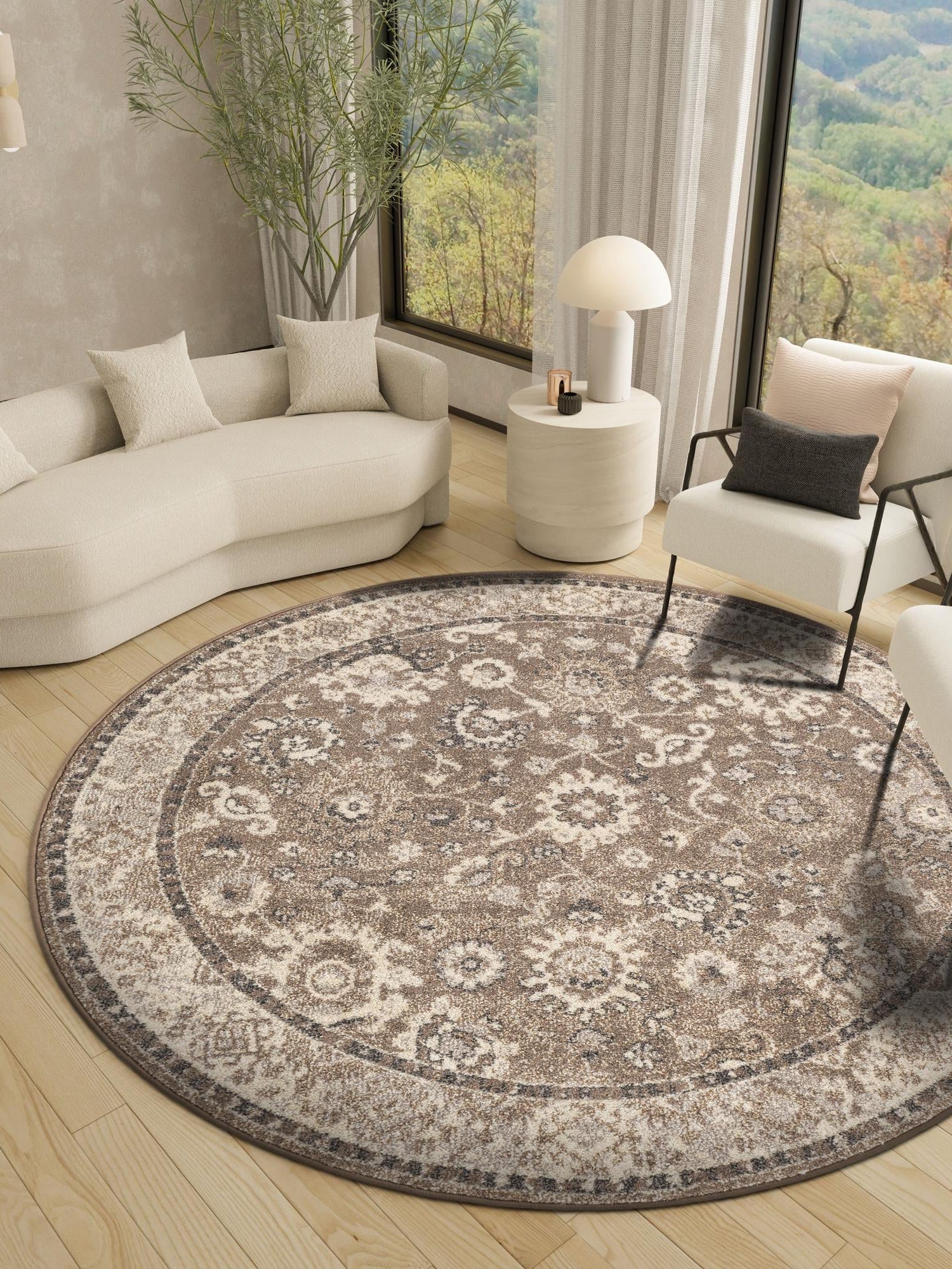 Beige Brown 3' 1 x 3' 1 Penrose Round Area Rug
