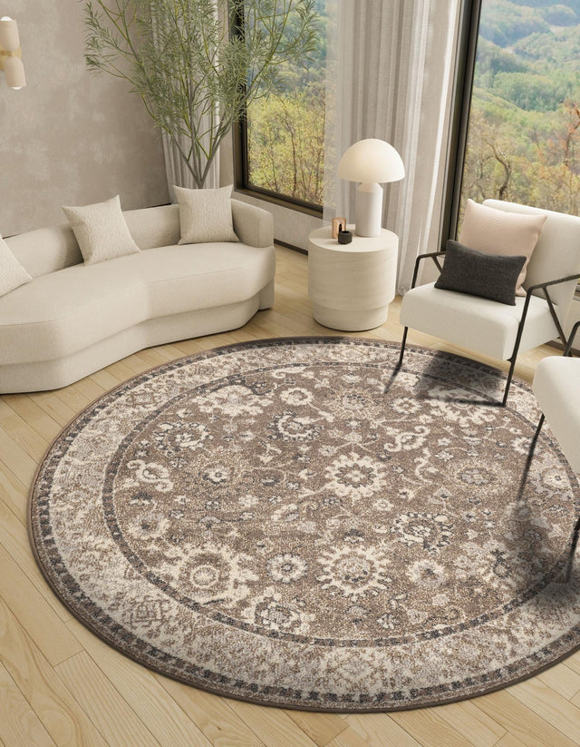 Beige Brown 3' 1 x 3' 1 Penrose Round Area Rug