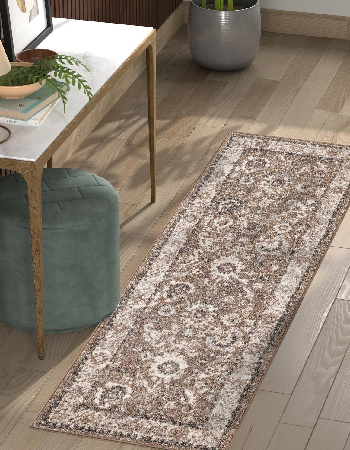 Beige Brown 2' x 8' Penrose Runner Area Rug