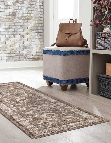 Beige Brown 2' x 8' Penrose Runner Area Rug Classic Durable Stain Resistant Easy Clean Carpet for Traditional Indoor Home Decor for Sale at Rug Engine