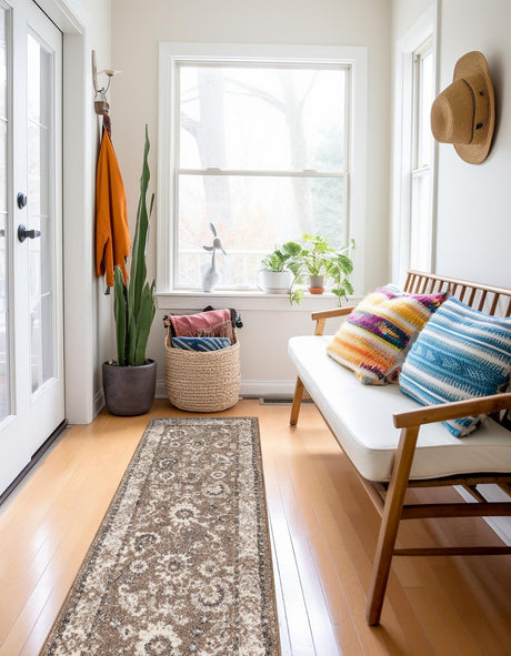 Beige Brown 2' x 6' 1 Penrose Runner Area Rug Classic Durable Stain Resistant Easy Clean Carpet for Traditional Indoor Home Decor for Sale at Rug Engine