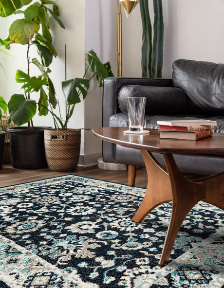 Navy Blue 9' x 12' Penrose Rectangle Area Rug Classic Durable Stain Resistant Easy Clean Carpet for Traditional Indoor Home Decor for Sale at Rug Engine
