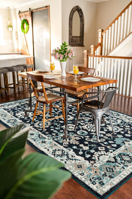 Navy Blue 7' 10 x 10' Penrose Rectangle Area Rug Classic Durable Stain Resistant Easy Clean Carpet for Traditional Indoor Home Decor for Sale at Rug Engine