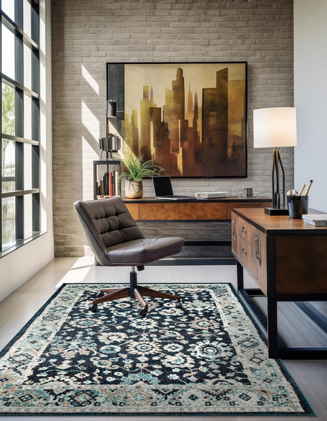 Navy Blue 9' x 12' Penrose Rectangle Area Rug Classic Durable Stain Resistant Easy Clean Carpet for Traditional Indoor Home Decor for Sale at Rug Engine