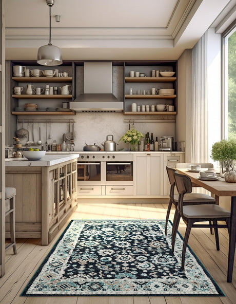 Navy Blue 5' 3 x 8' Penrose Rectangle Area Rug Classic Durable Stain Resistant Easy Clean Carpet for Traditional Indoor Home Decor for Sale at Rug Engine