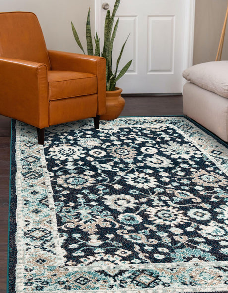 Navy Blue 3' 1 x 5' 3 Penrose Rectangle Area Rug Classic Durable Stain Resistant Easy Clean Carpet for Traditional Indoor Home Decor for Sale at Rug Engine