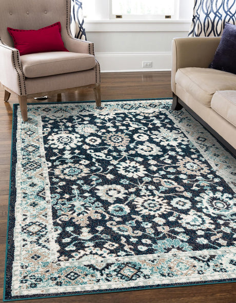 Navy Blue 3' 1 x 5' 3 Penrose Rectangle Area Rug Classic Durable Stain Resistant Easy Clean Carpet for Traditional Indoor Home Decor for Sale at Rug Engine