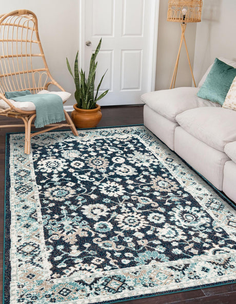 Navy Blue 3' 1 x 5' 3 Penrose Rectangle Area Rug Classic Durable Stain Resistant Easy Clean Carpet for Traditional Indoor Home Decor for Sale at Rug Engine