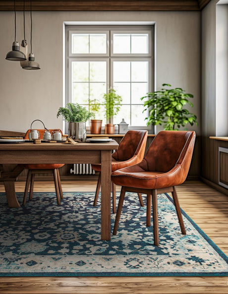 Navy Blue 7' 10 x 7' 10 Penrose Square Area Rug Classic Durable Stain Resistant Easy Clean Carpet for Traditional Indoor Home Decor for Sale at Rug Engine