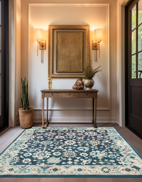 Navy Blue 7' 10 x 7' 10 Penrose Square Area Rug Classic Durable Stain Resistant Easy Clean Carpet for Traditional Indoor Home Decor for Sale at Rug Engine
