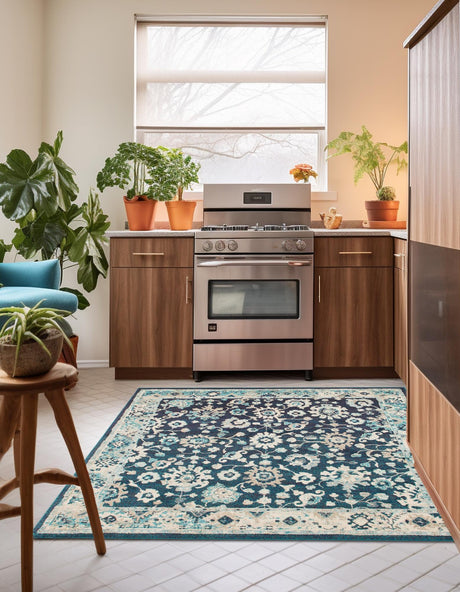 Navy Blue 7' 10 x 7' 10 Penrose Square Area Rug Classic Durable Stain Resistant Easy Clean Carpet for Traditional Indoor Home Decor for Sale at Rug Engine
