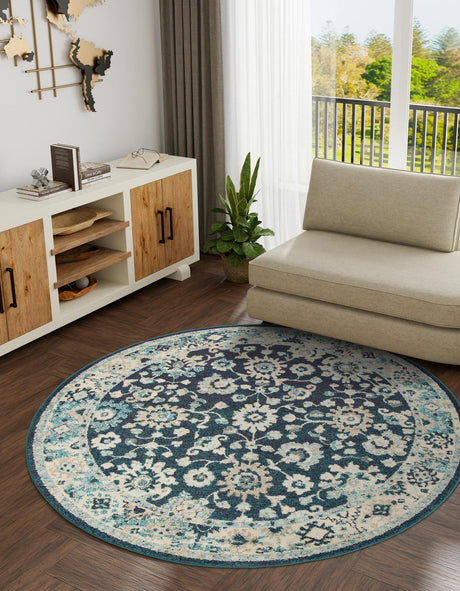 Navy Blue 3' 1 x 3' 1 Penrose Round Area Rug