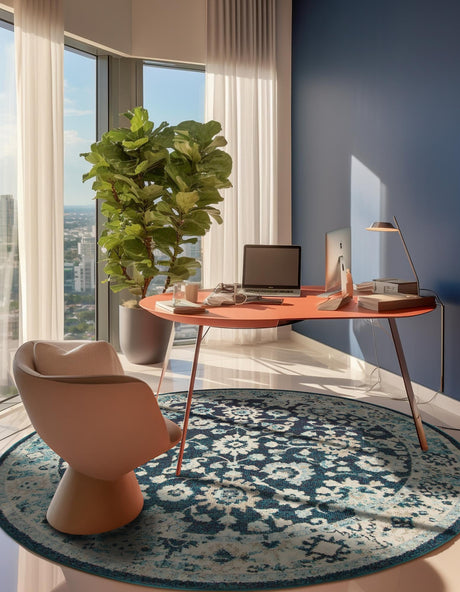 Navy Blue 6' 1 x 6' 1 Penrose Round Area Rug Classic Durable Stain Resistant Easy Clean Carpet for Traditional Indoor Home Decor for Sale at Rug Engine