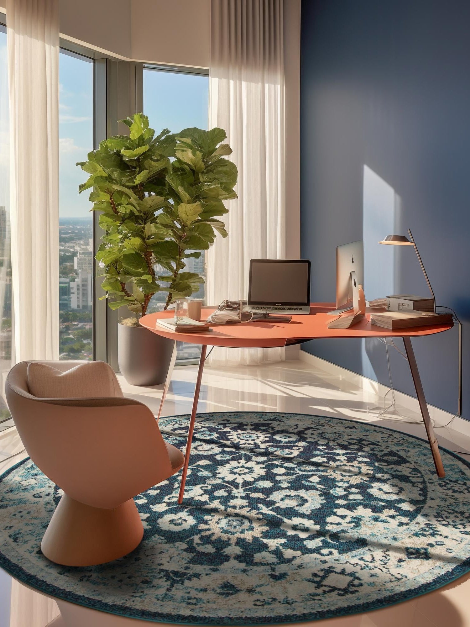 Navy Blue 3' 1 x 3' 1 Penrose Round Area Rug