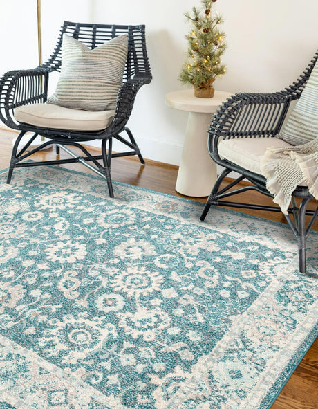 Turquoise 9' x 12' Penrose Rectangle Area Rug Classic Durable Stain Resistant Easy Clean Carpet for Traditional Indoor Home Decor for Sale at Rug Engine