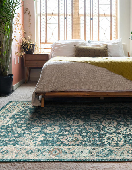 Turquoise 9' x 12' Penrose Rectangle Area Rug Classic Durable Stain Resistant Easy Clean Carpet for Traditional Indoor Home Decor for Sale at Rug Engine